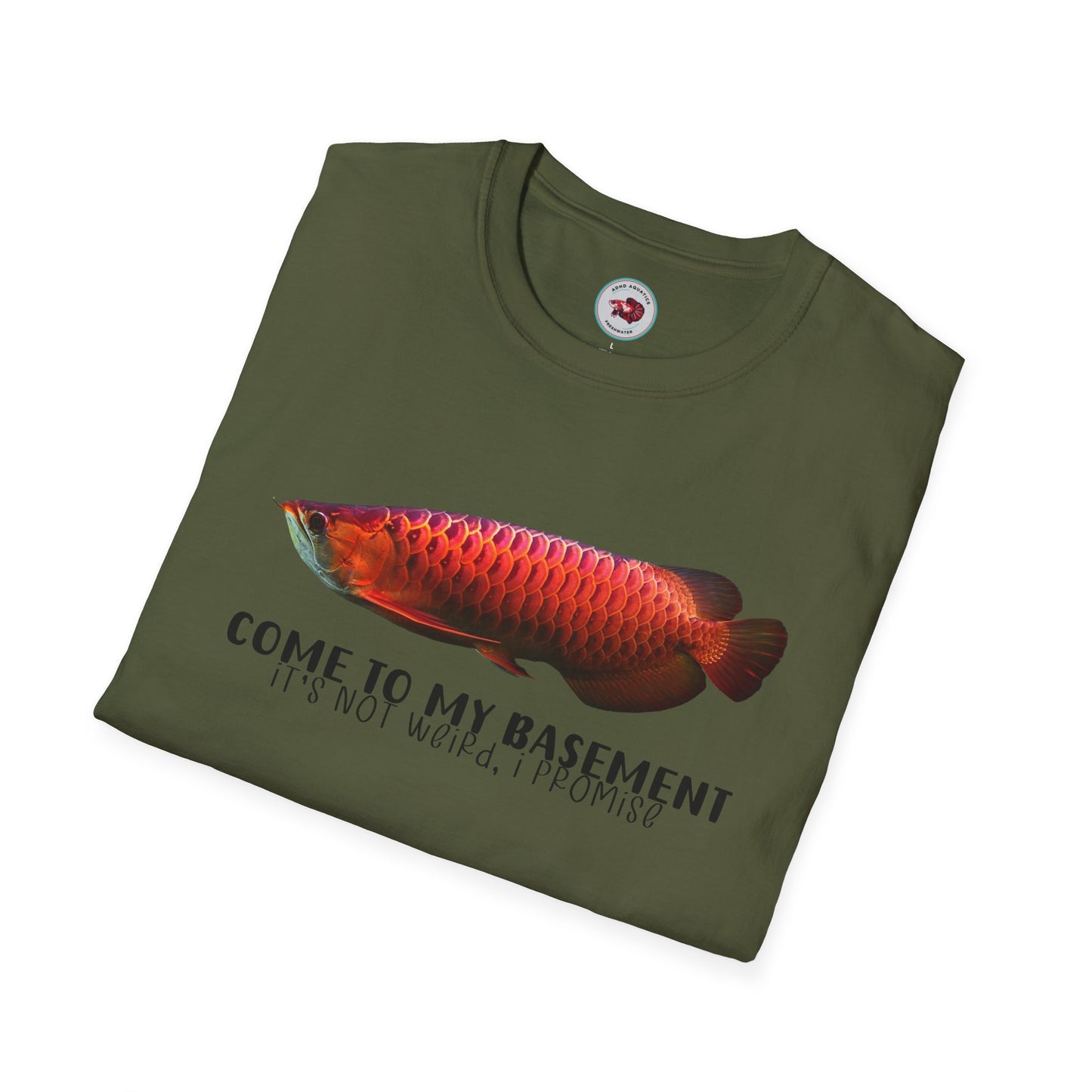 Come To My Basement Arowana Unisex Softstyle T-Shirt by ADHD Aquatics