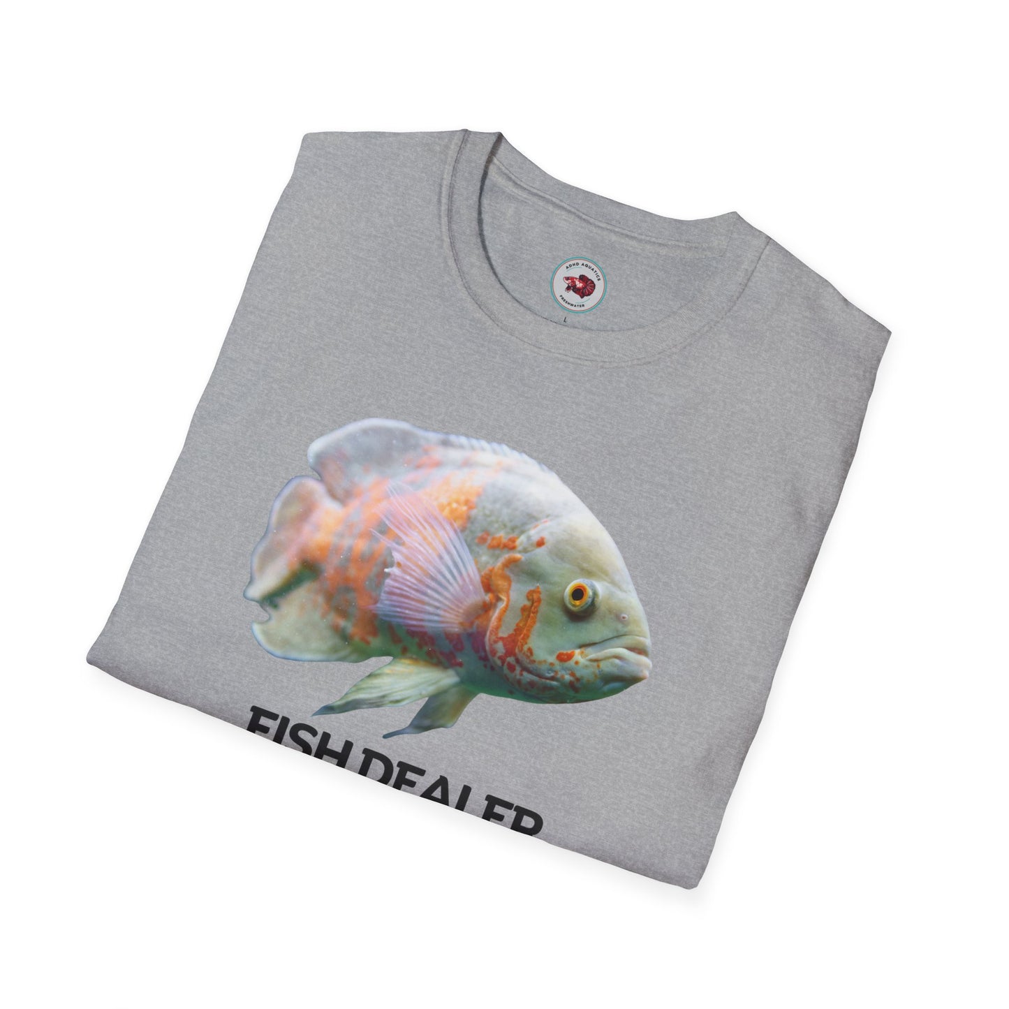 Oscar Cichlid Fish Dealer Unisex Softstyle T-Shirt by ADHD Aquatics