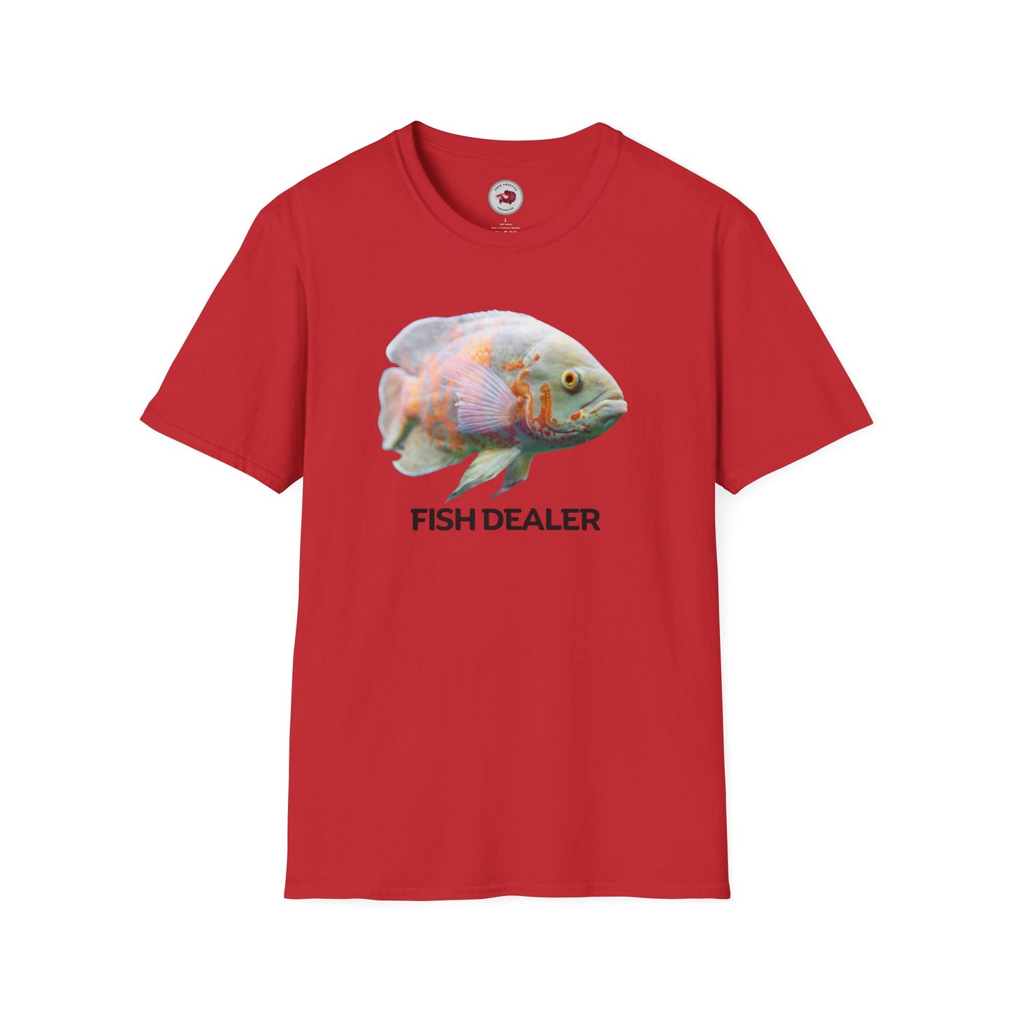 Oscar Cichlid Fish Dealer Unisex Softstyle T-Shirt by ADHD Aquatics