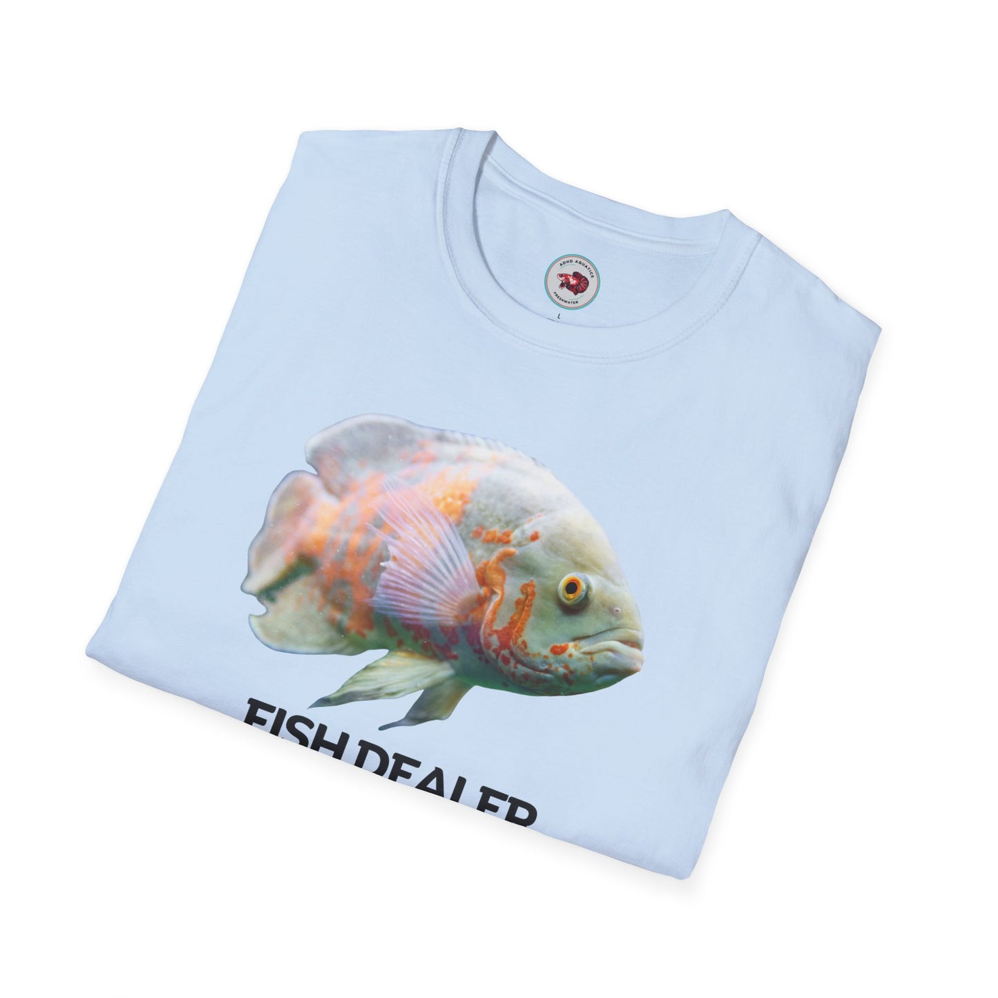 Oscar Cichlid Fish Dealer Unisex Softstyle T-Shirt by ADHD Aquatics