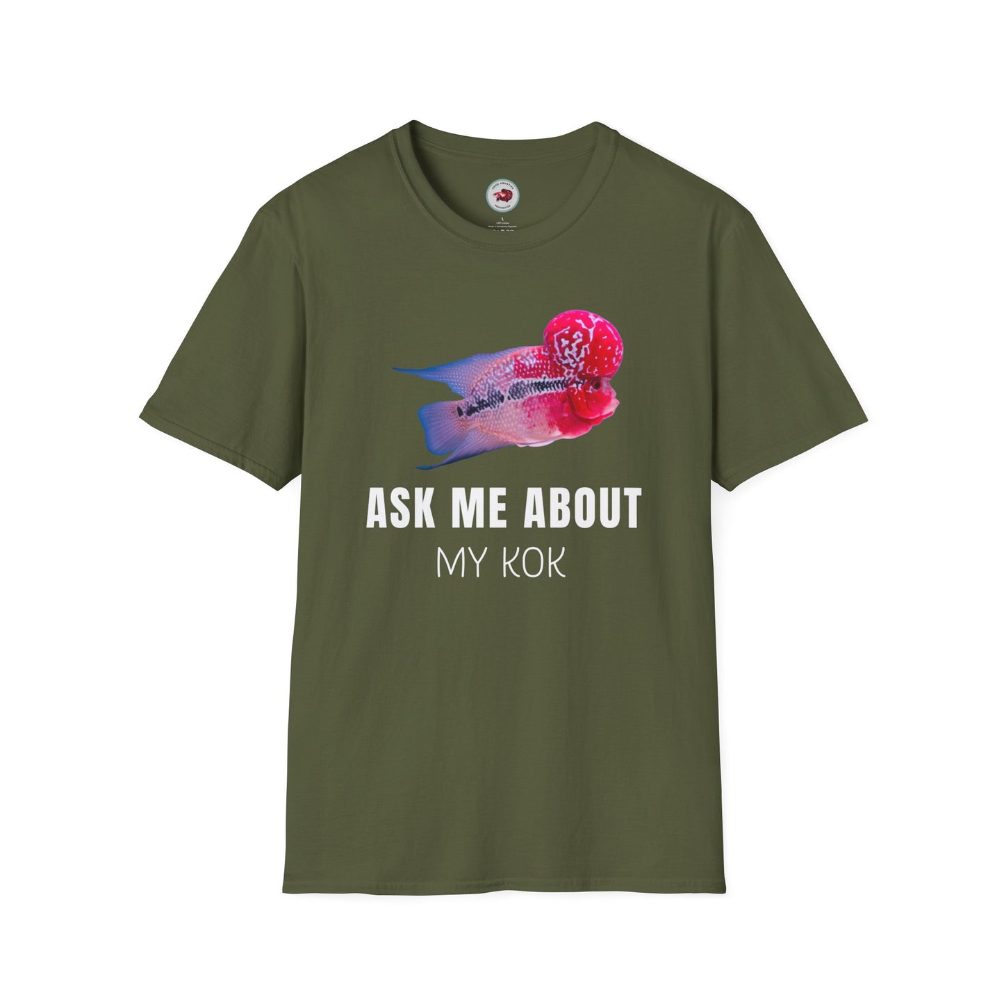 Flowerhorn Ask Me About My KOK Unisex Softstyle T-Shirt by ADHD Aquatics