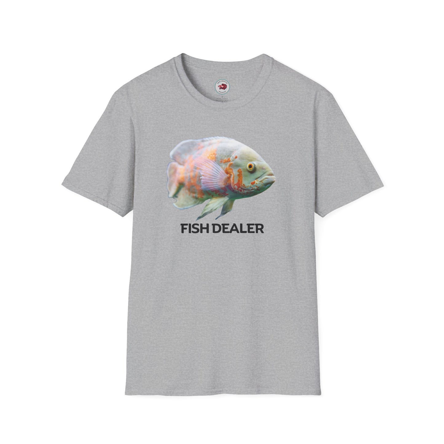 Oscar Cichlid Fish Dealer Unisex Softstyle T-Shirt by ADHD Aquatics