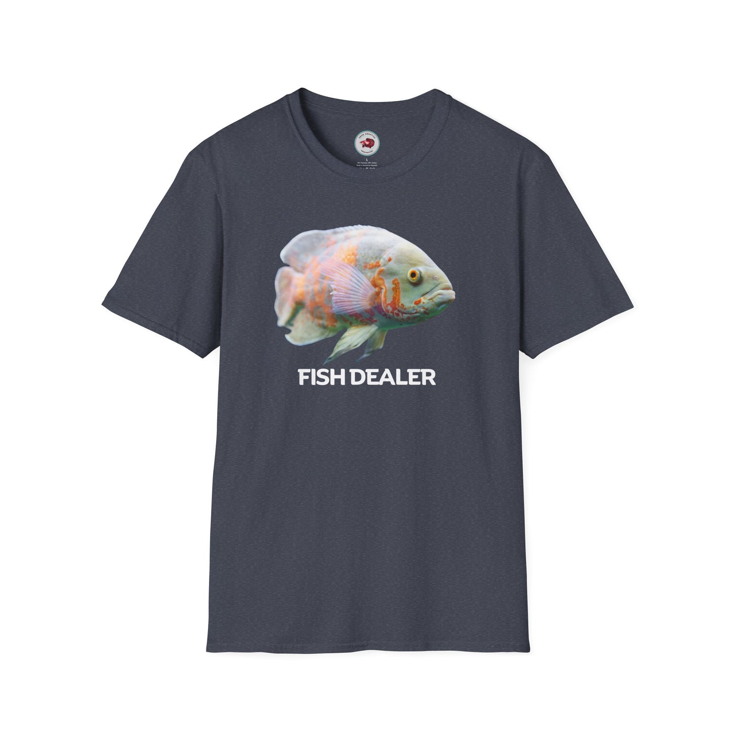 Oscar Cichlid Fish Dealer Unisex Softstyle T-Shirt by ADHD Aquatics