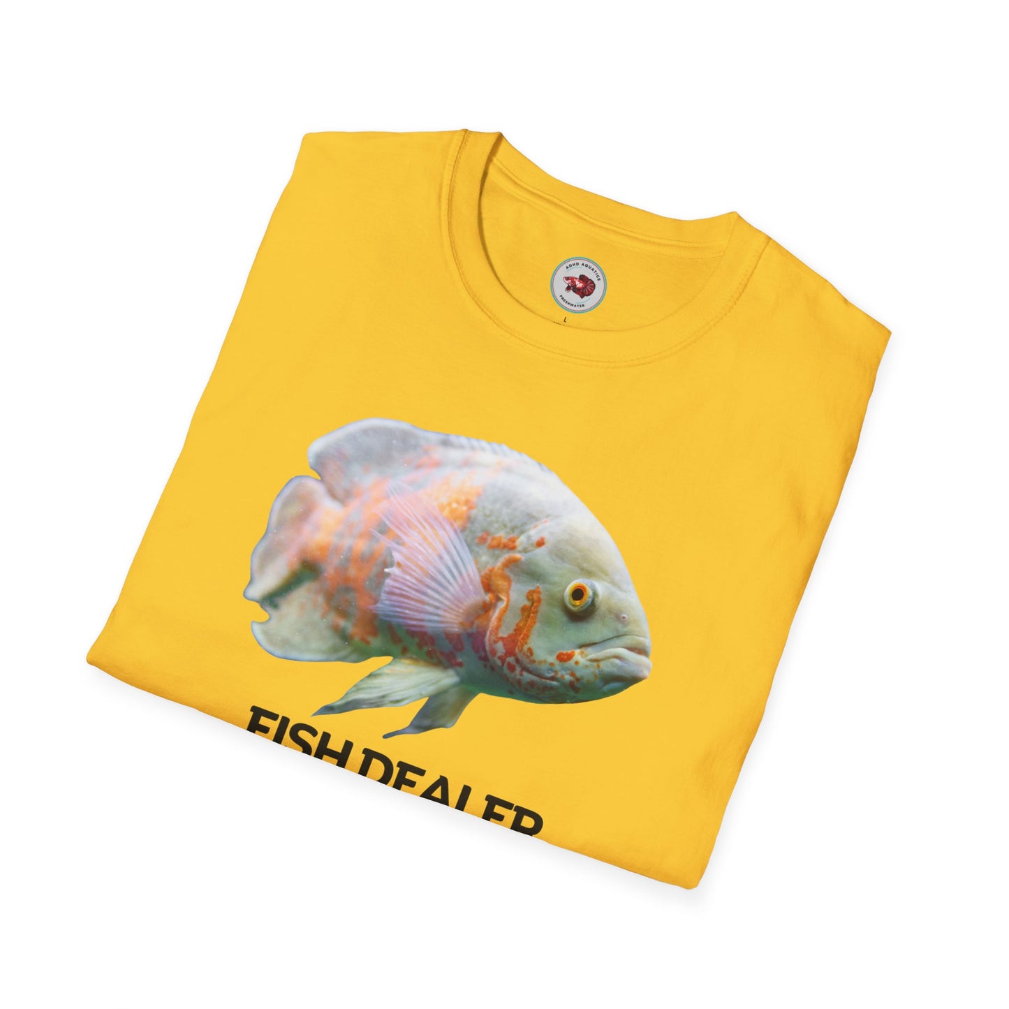 Oscar Cichlid Fish Dealer Unisex Softstyle T-Shirt by ADHD Aquatics