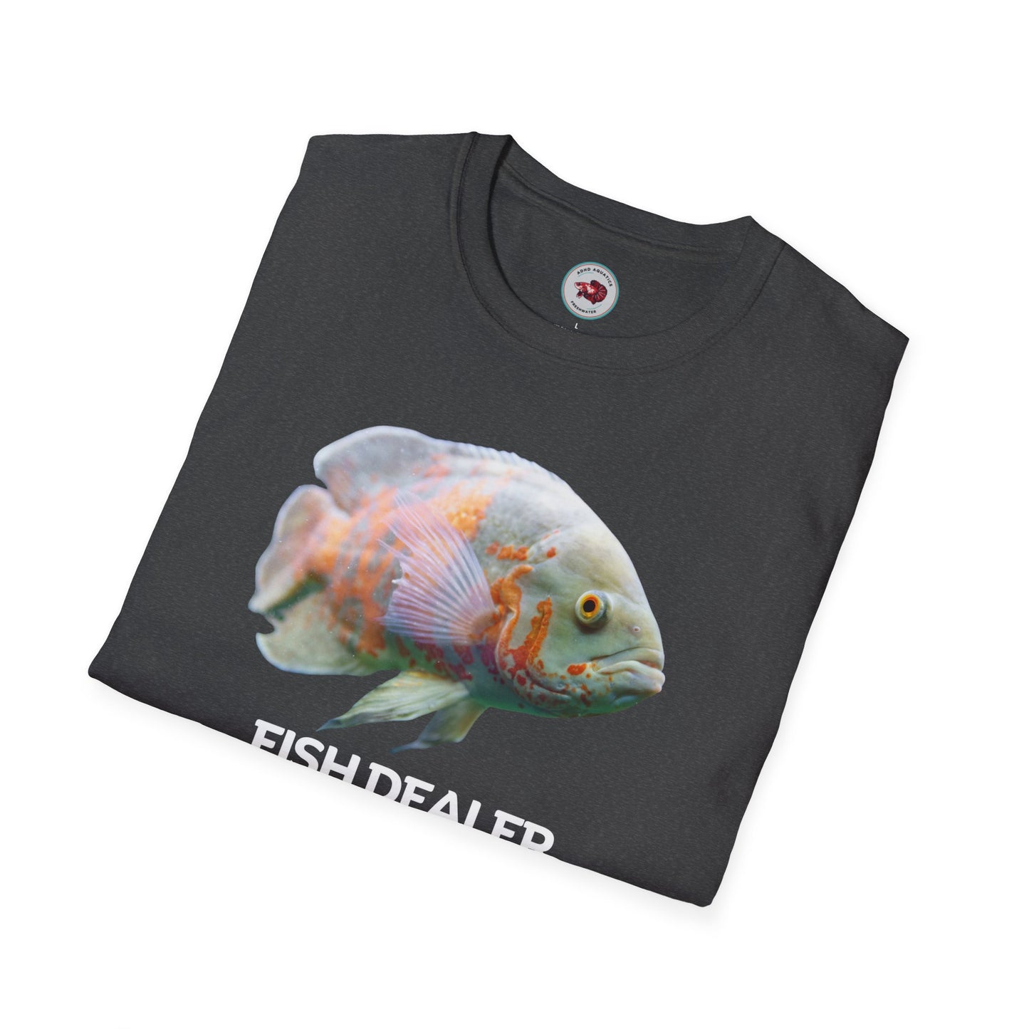 Oscar Cichlid Fish Dealer Unisex Softstyle T-Shirt by ADHD Aquatics