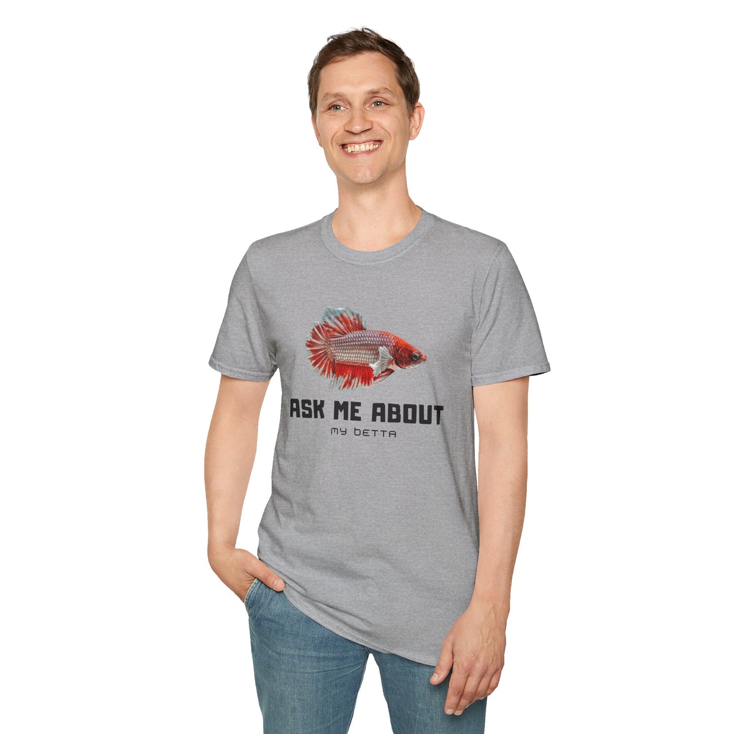 Ask Me About My Bettas Unisex Softstyle T-Shirt by ADHD Aquatics