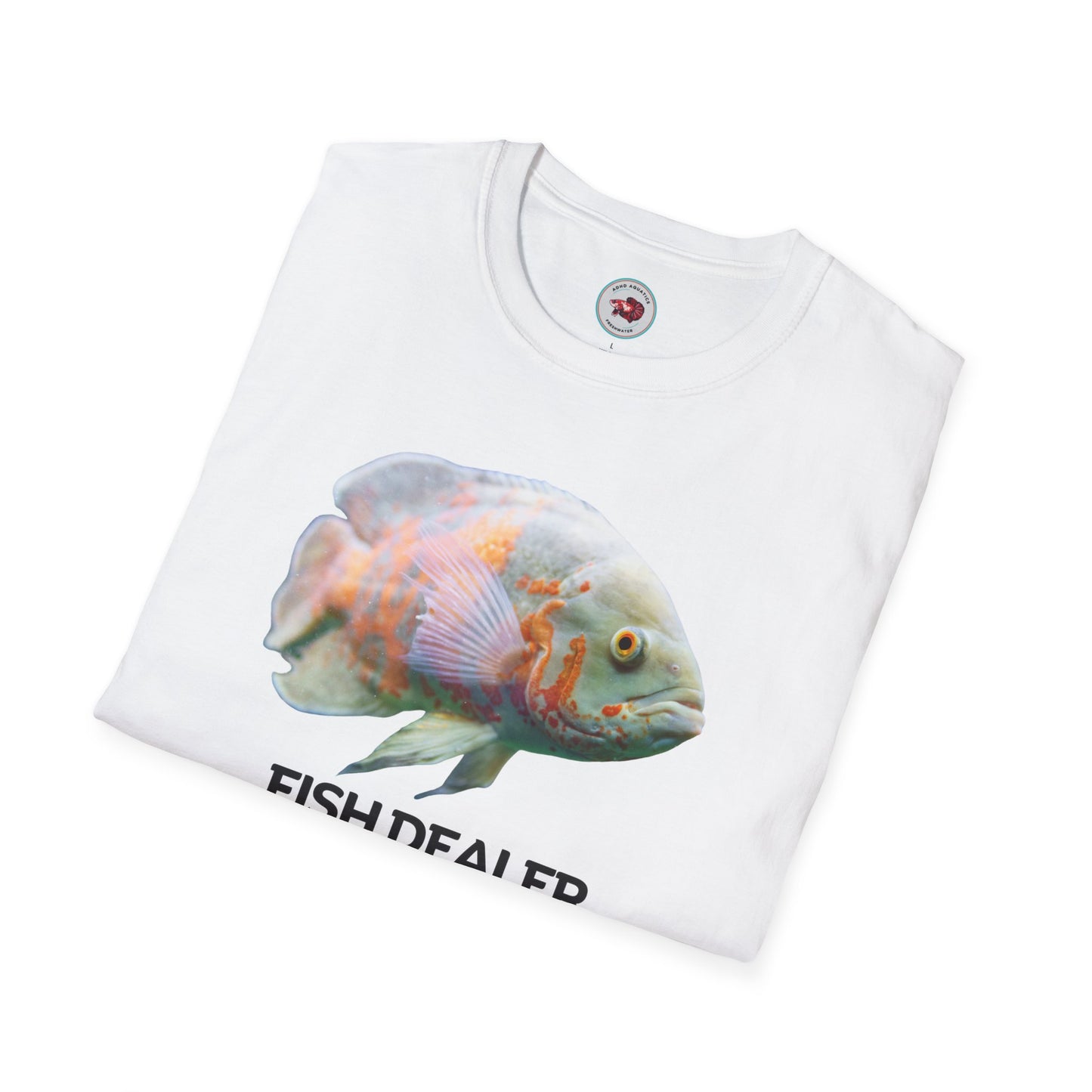 Oscar Cichlid Fish Dealer Unisex Softstyle T-Shirt by ADHD Aquatics