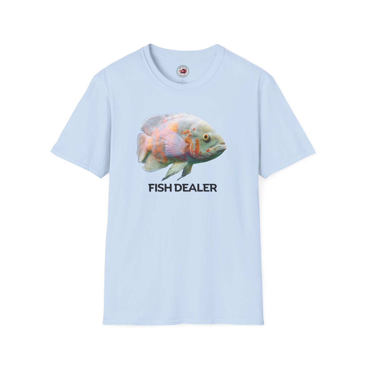 Oscar Cichlid Fish Dealer Unisex Softstyle T-Shirt by ADHD Aquatics