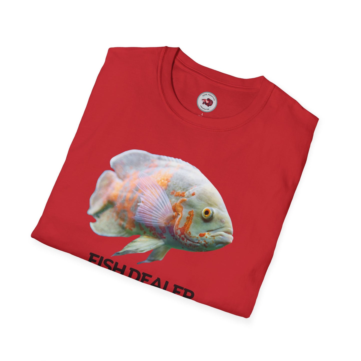 Oscar Cichlid Fish Dealer Unisex Softstyle T-Shirt by ADHD Aquatics