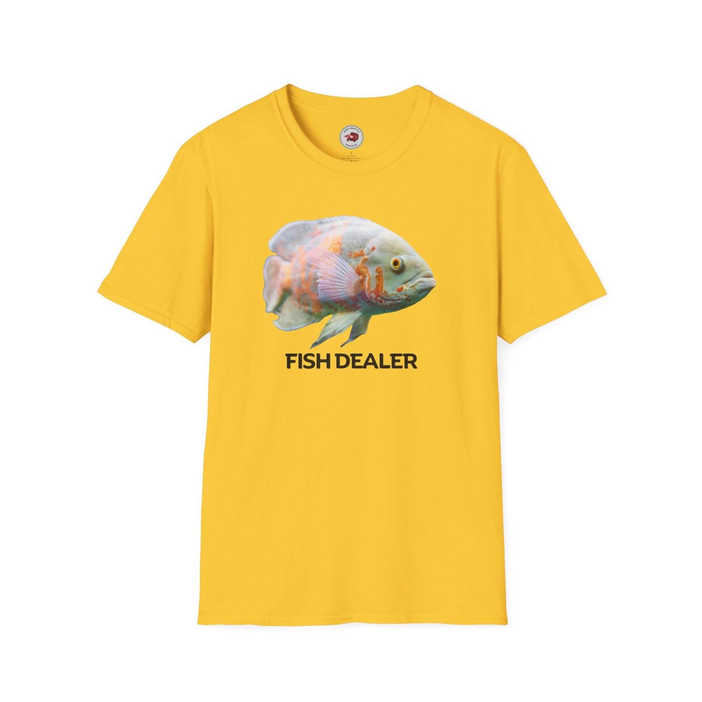 Oscar Cichlid Fish Dealer Unisex Softstyle T-Shirt by ADHD Aquatics