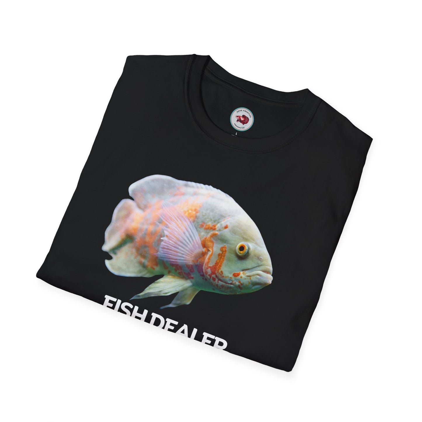 Oscar Cichlid Fish Dealer Unisex Softstyle T-Shirt by ADHD Aquatics